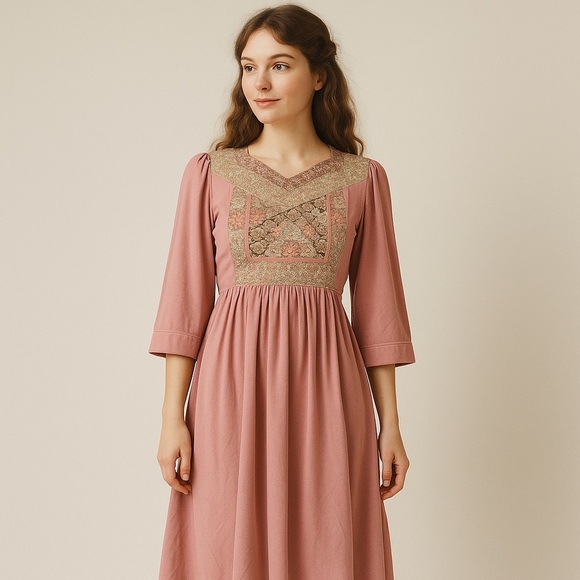 Young Edwardian Dresses & Skirts - Vintage 70s Young Edwardian Pink Prairie Maxi Dress